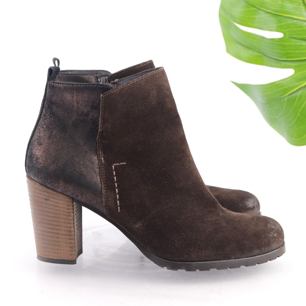 Paul Green Womens Rockin Boots Size 9.5‎ Brown Suede Block Heel Lug Sole Booties